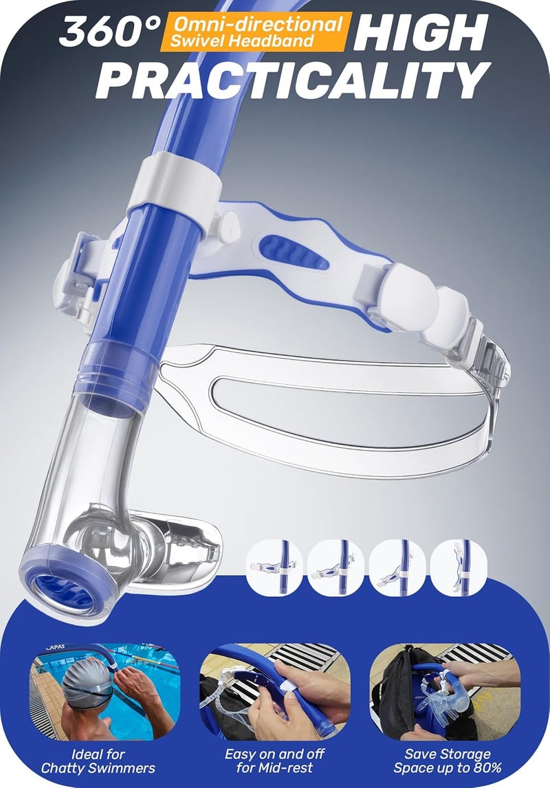 Capas Training Swim Snorkel for Lap Swimming, Swivel Headband Ultimate Fit Center-Mount Swimmers Snorkel with Liquid Silicone Mouthpiece Adjustable Strap, Designed for Adult Men Women - Image 5